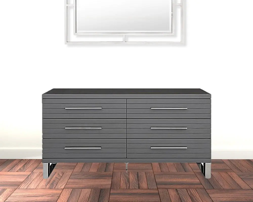 59" Grey Solid And Manufactured Wood Six Drawer Dresser HomeRoots