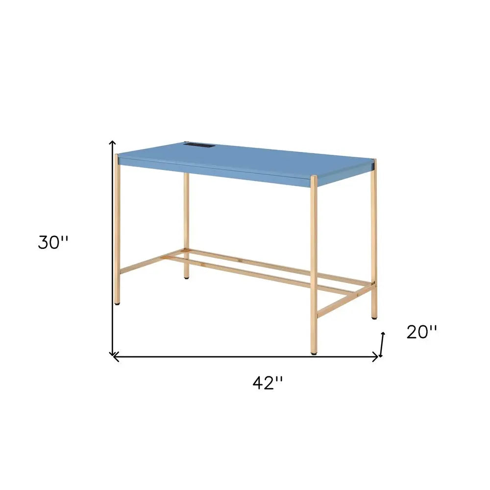 42" Navy Blue and Gold Writing Desk HomeRoots