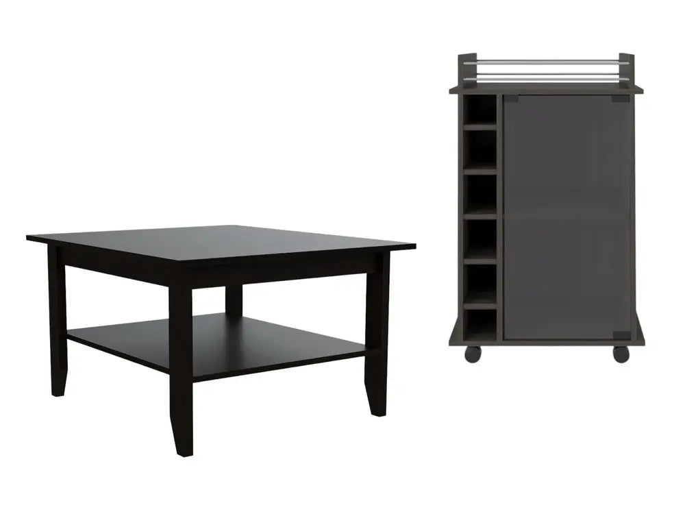 22" Brown and Black Open shelving Bar Cart and Coffee Table HomeRoots