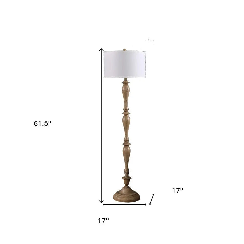 62" Brown And White Polyresin Floor Lamp With White Fabric Shade HomeRoots