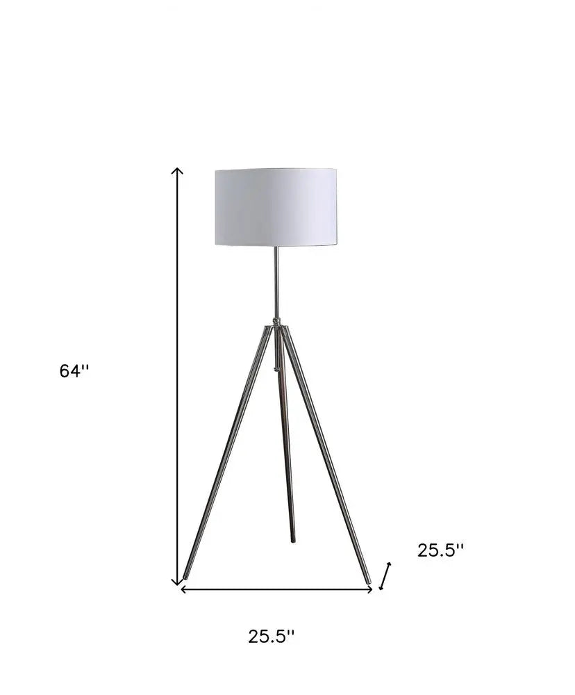64" Silver Adjustable Tripod Floor Lamp With White Fabric Shade HomeRoots