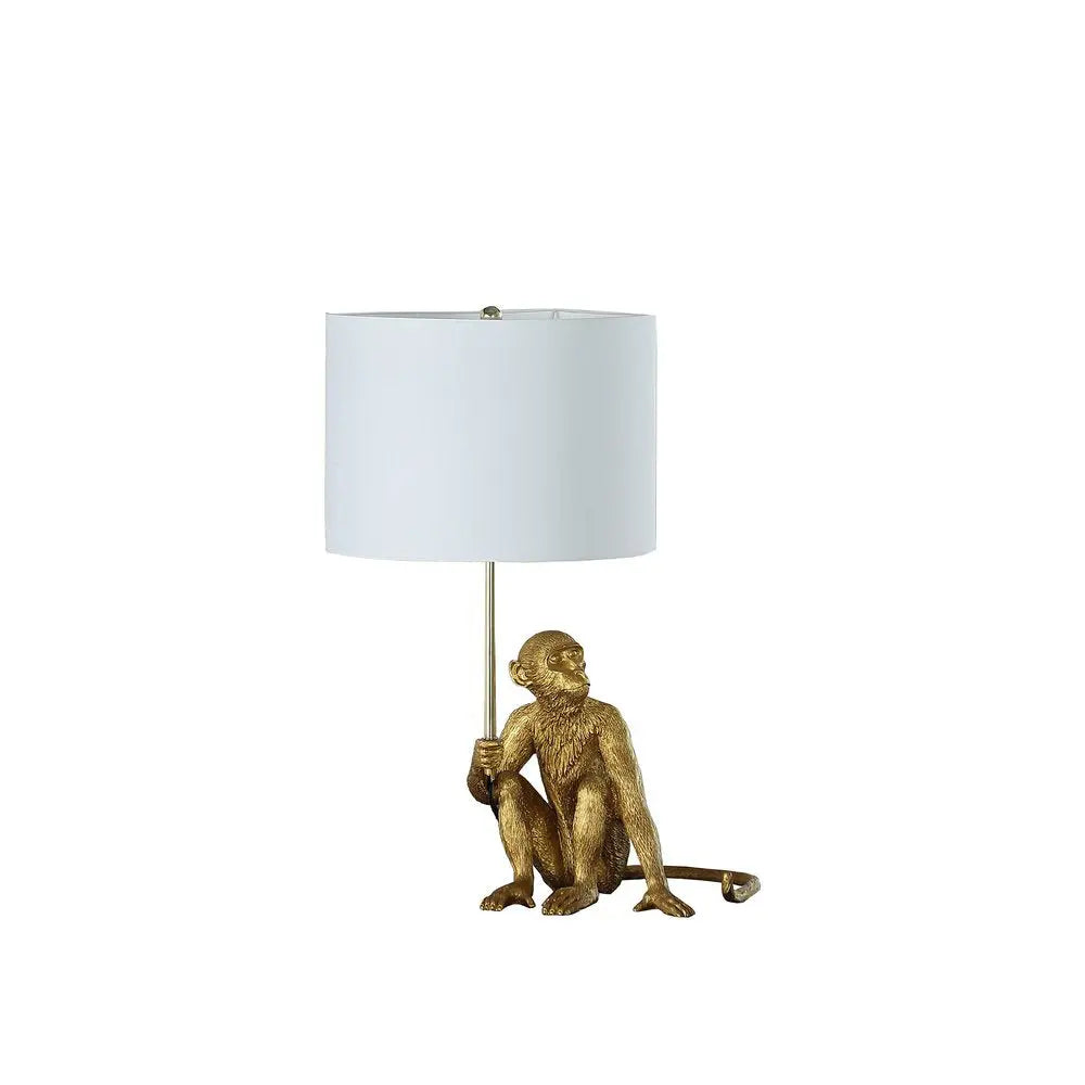 26" Antiqued Gold Sitting Monkey Table Lamp With White HomeRoots