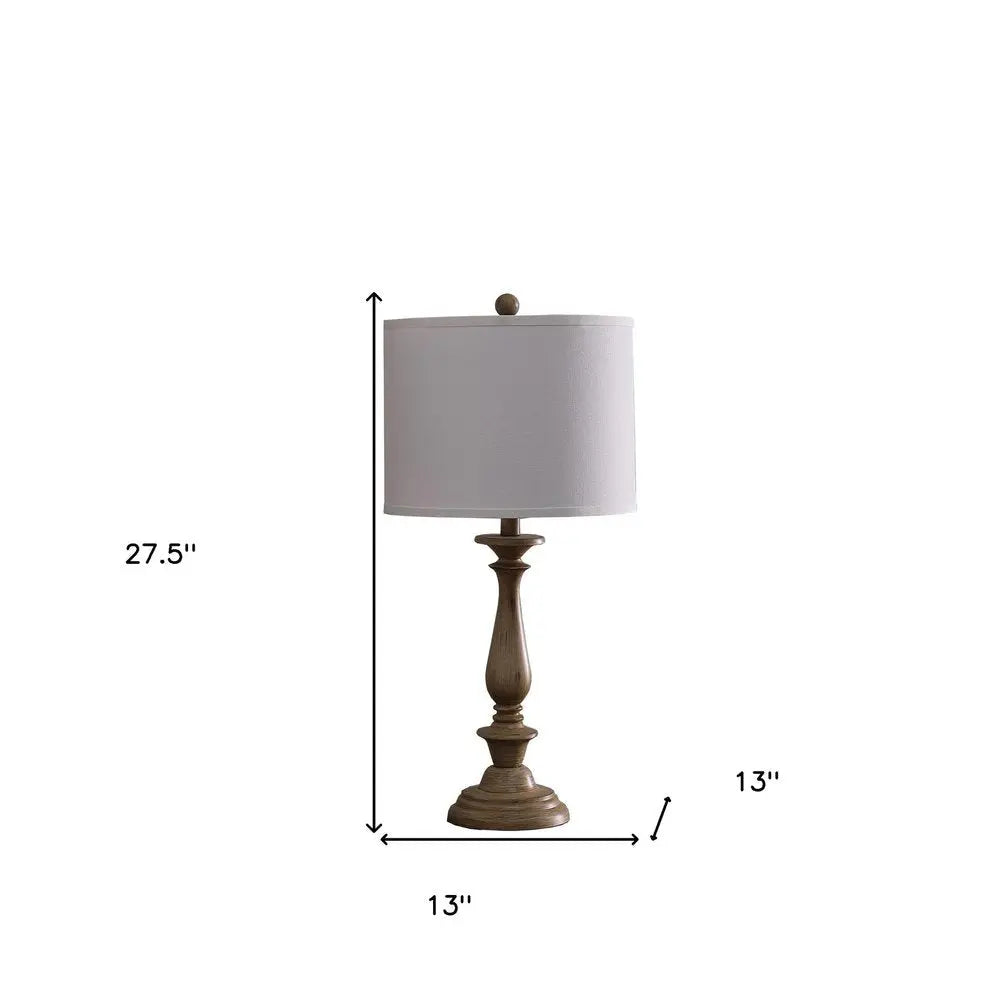 28" Rustic Taupe Cream Candlestick Table Lamp With White Shade HomeRoots