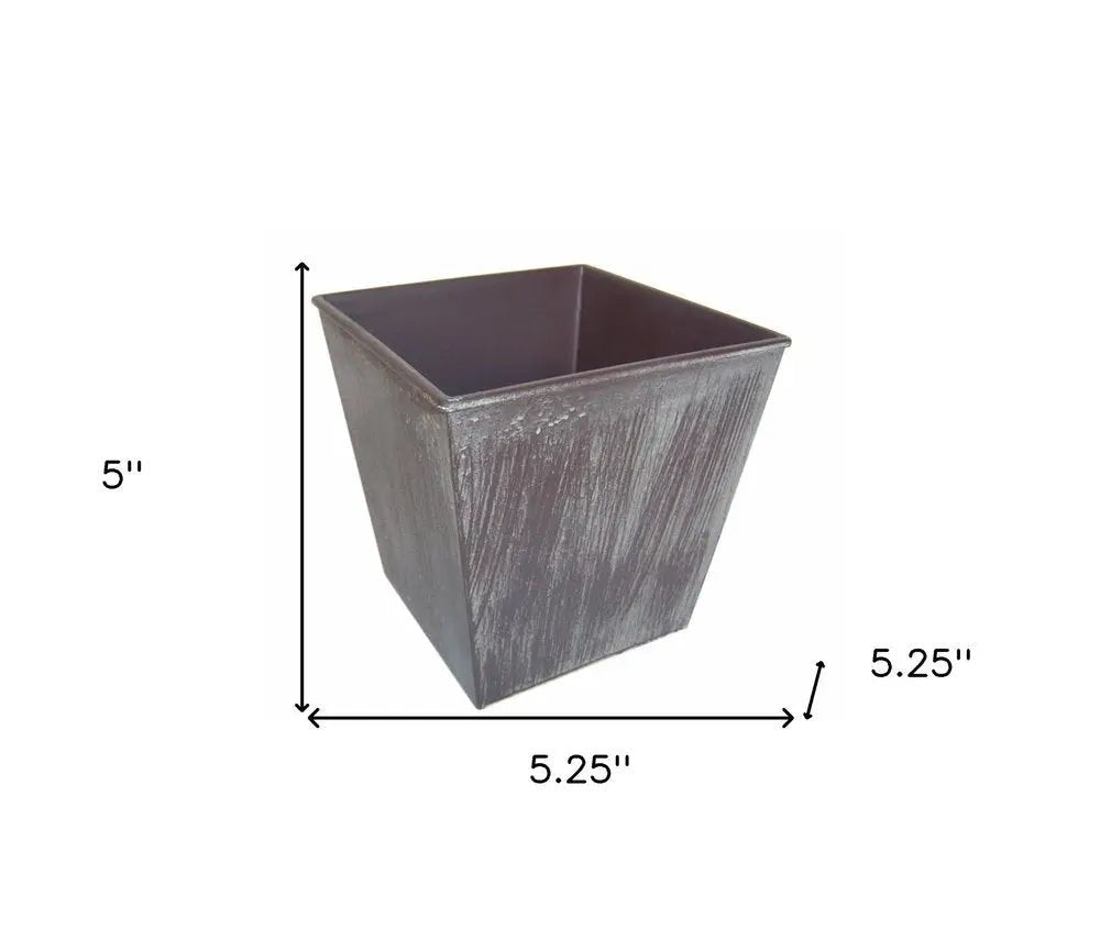 5" Brown and Off White Textural Tone On Tone Recycled Plastic Indoor Outdoor Square Pot Planter - NOBLE HOME INTERIORS