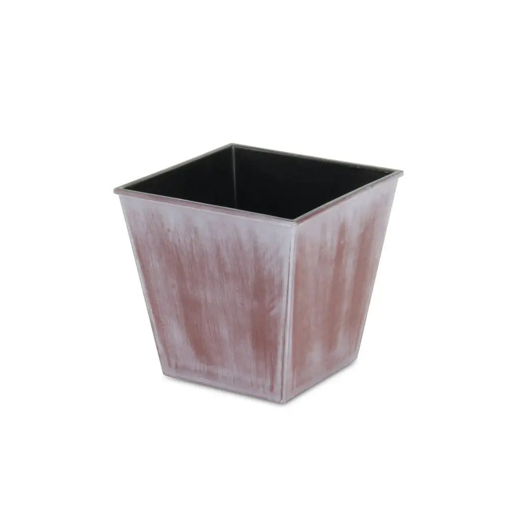 5" Brown and Off White Textural Tone On Tone Recycled Plastic Indoor Outdoor Square Pot Planter - NOBLE HOME INTERIORS