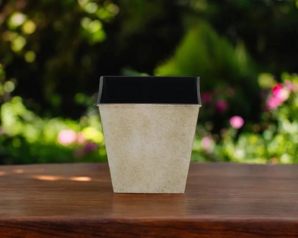 5" Cream Recycled Plastic Indoor Outdoor Square Pot Planter - NOBLE HOME INTERIORS