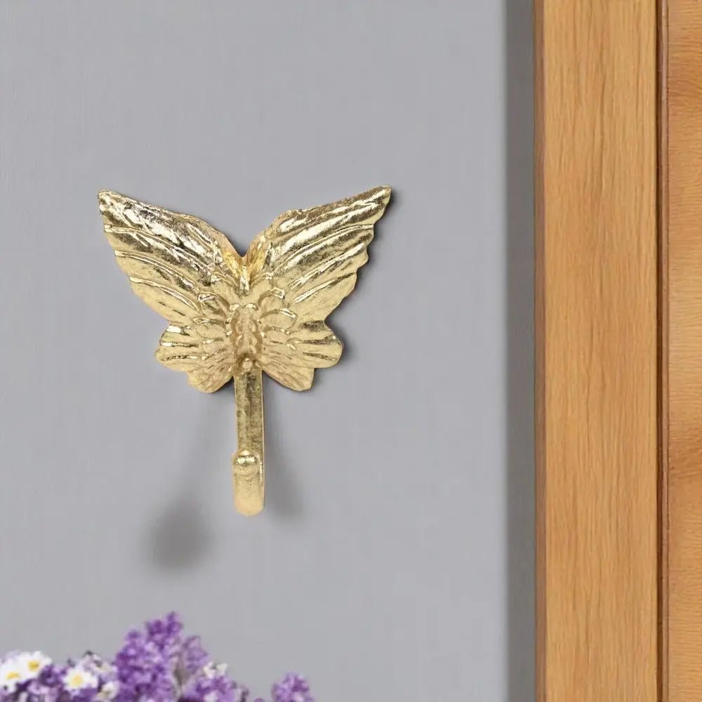 5" Gold Cast Iron Butterfly Wall Hook - NOBLE HOME INTERIORS