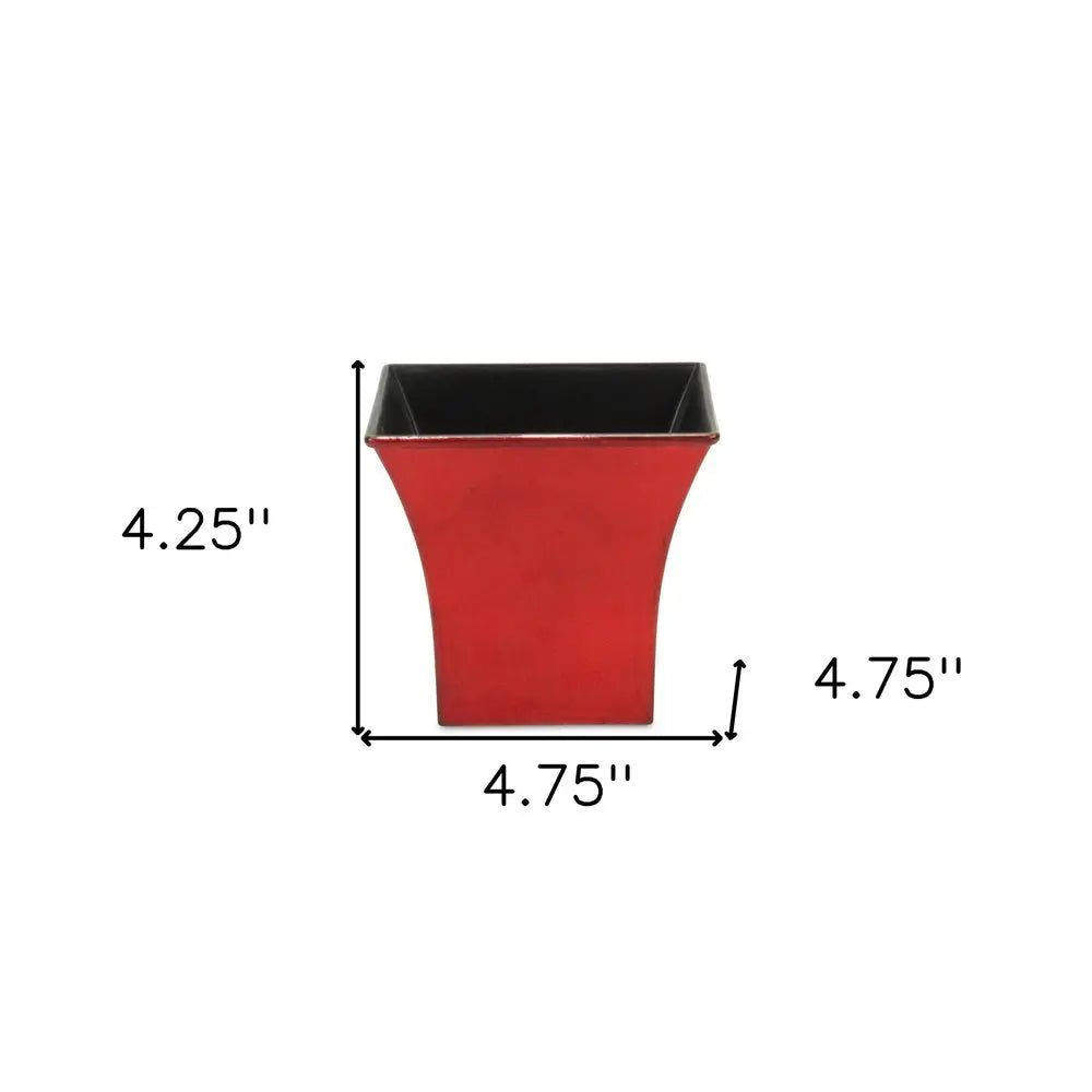 5" Red Recycled Plastic Indoor Outdoor Square Pot Planter - NOBLE HOME INTERIORS