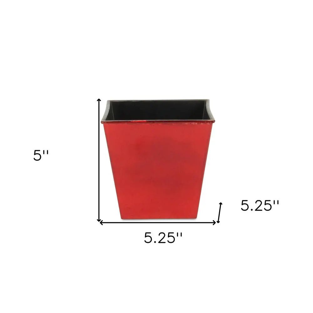 5" Red Recycled Plastic Indoor Outdoor Square Pot Planter - NOBLE HOME INTERIORS
