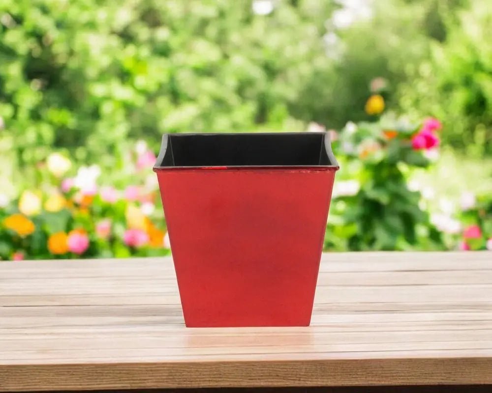 5" Red Recycled Plastic Indoor Outdoor Square Pot Planter - NOBLE HOME INTERIORS