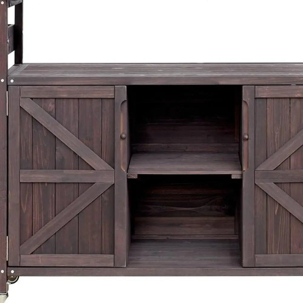 50" Brown Wood Barn Door Rolling Kitchen Island With Storage - NOVA HOME FURNITURE