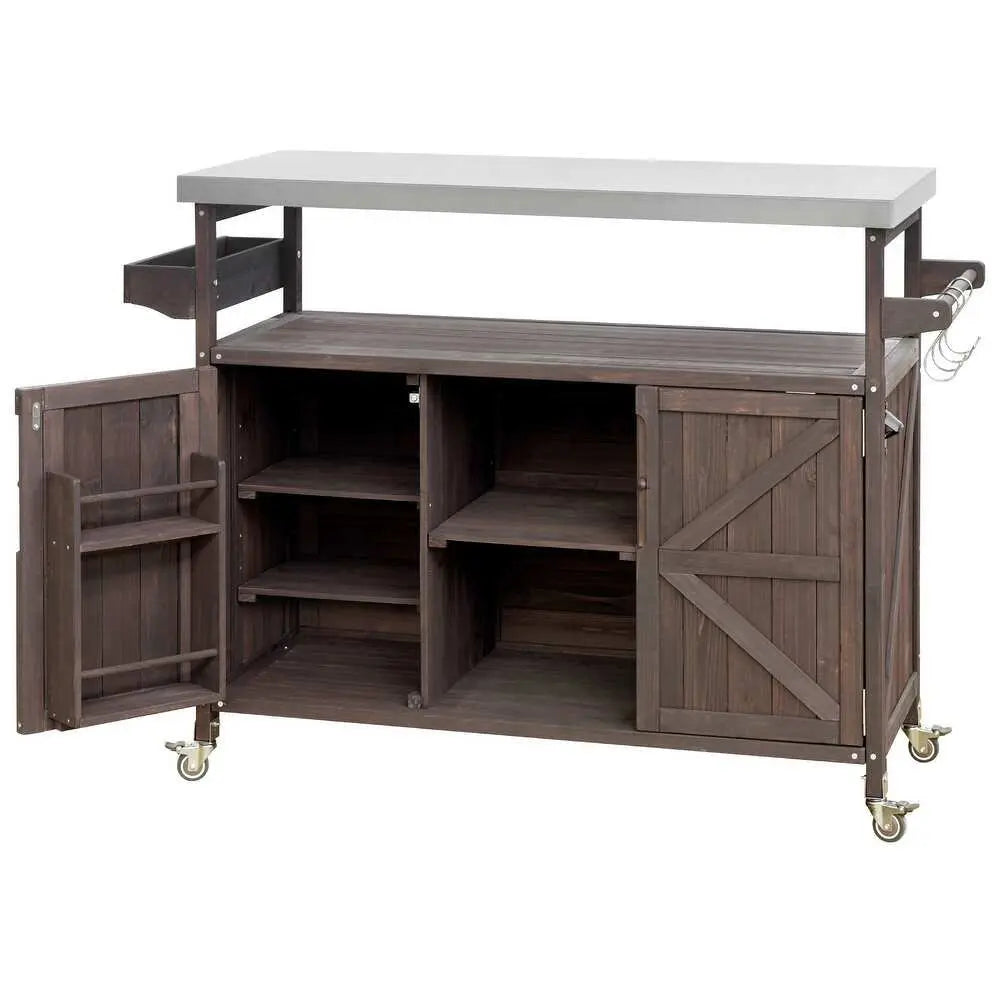 50" Brown Wood Barn Door Rolling Kitchen Island With Storage - NOVA HOME FURNITURE