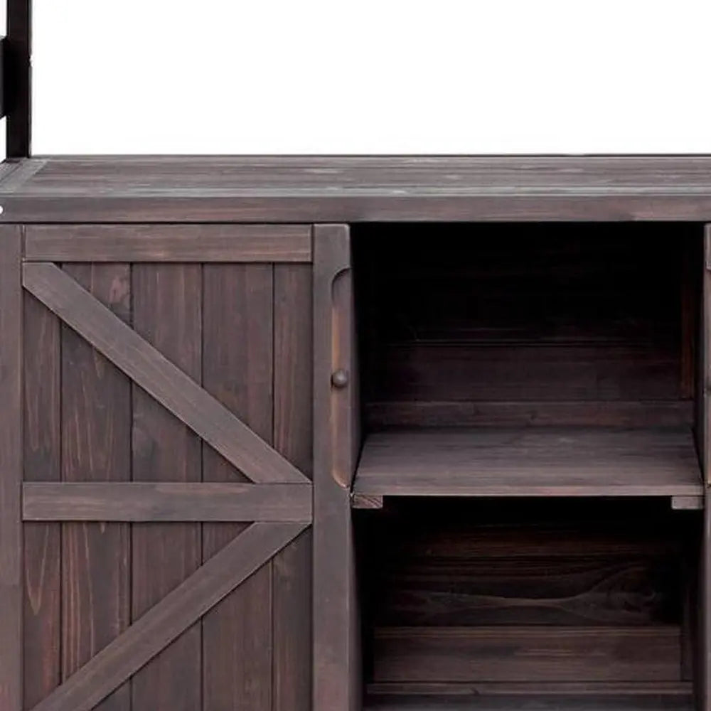 50" Brown Wood Barn Door Rolling Kitchen Island With Storage - NOVA HOME FURNITURE