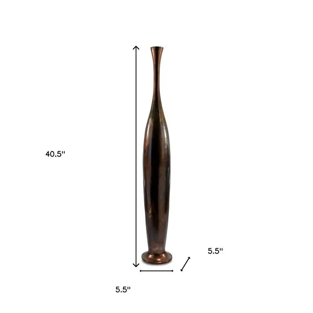 50" Burnished Brown Aluminum Floor Vase - NOBLE HOME INTERIORS
