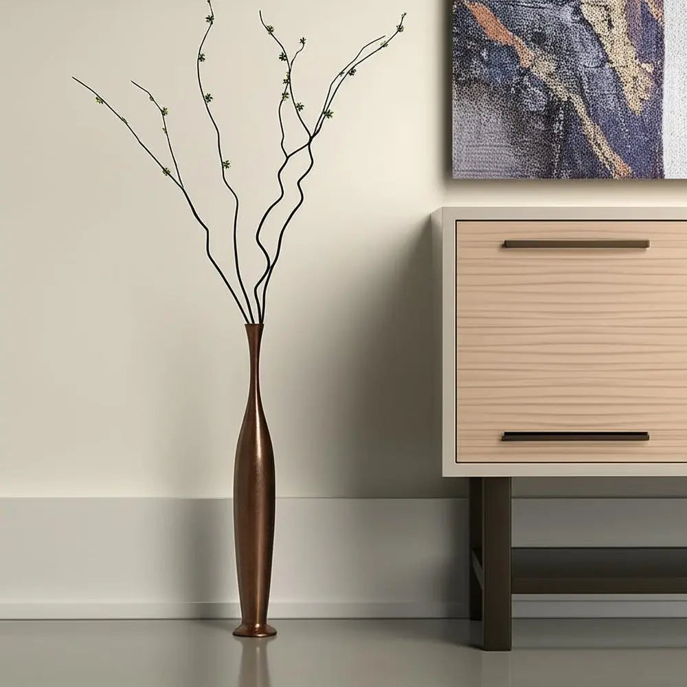 50" Burnished Brown Aluminum Floor Vase - NOBLE HOME INTERIORS