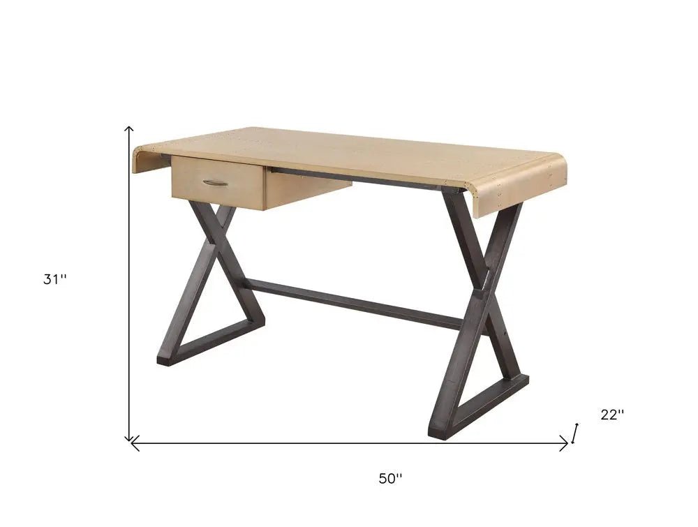 50" Gold and Black Aluminum Writing Desk - NOBLE HOME INTERIORS