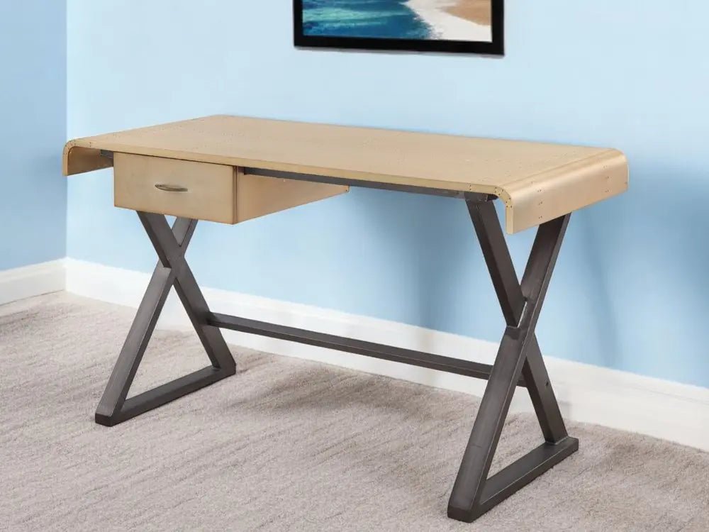 50" Gold and Black Aluminum Writing Desk - NOBLE HOME INTERIORS