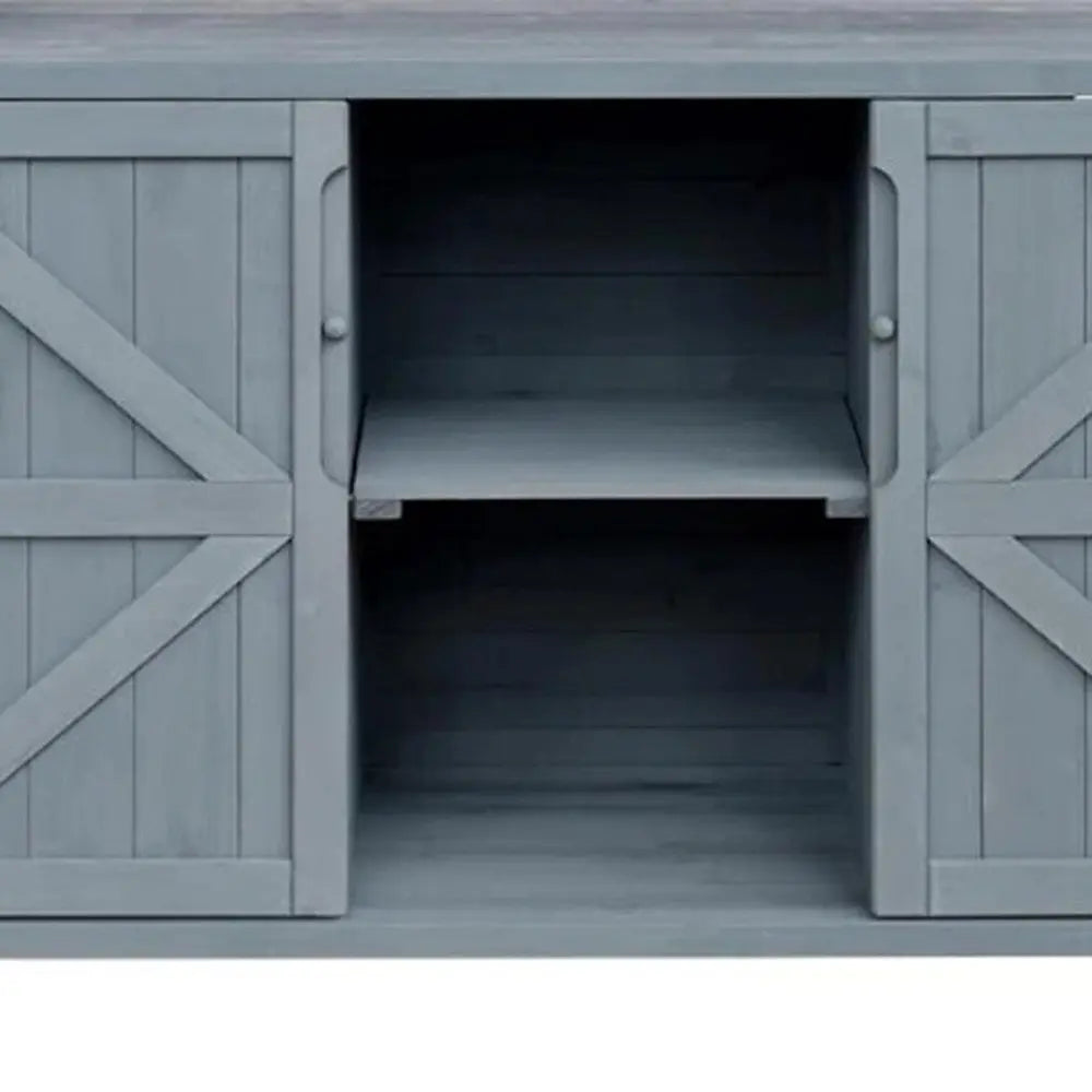 50" Light Blue Wood Barn Door Rolling Kitchen Island With Storage - NOVA HOME FURNITURE