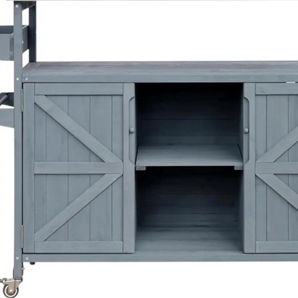 50" Light Blue Wood Barn Door Rolling Kitchen Island With Storage - NOVA HOME FURNITURE