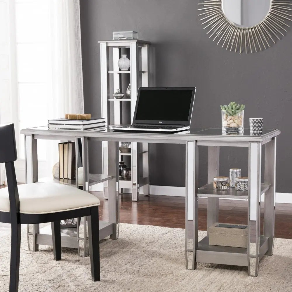 50" Silver Mirrored Writing Desk - NOBLE HOME INTERIORS