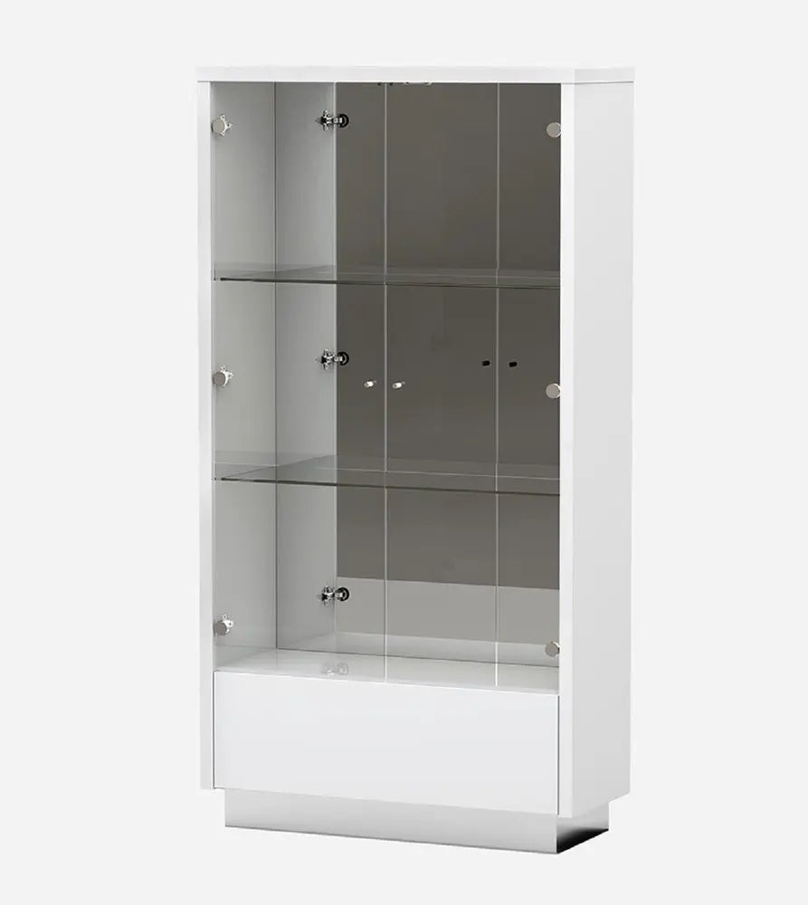 50" White and Silver Wood Curio Cabinet With Two Doors And One Drawer - NOVA HOME FURNITURE