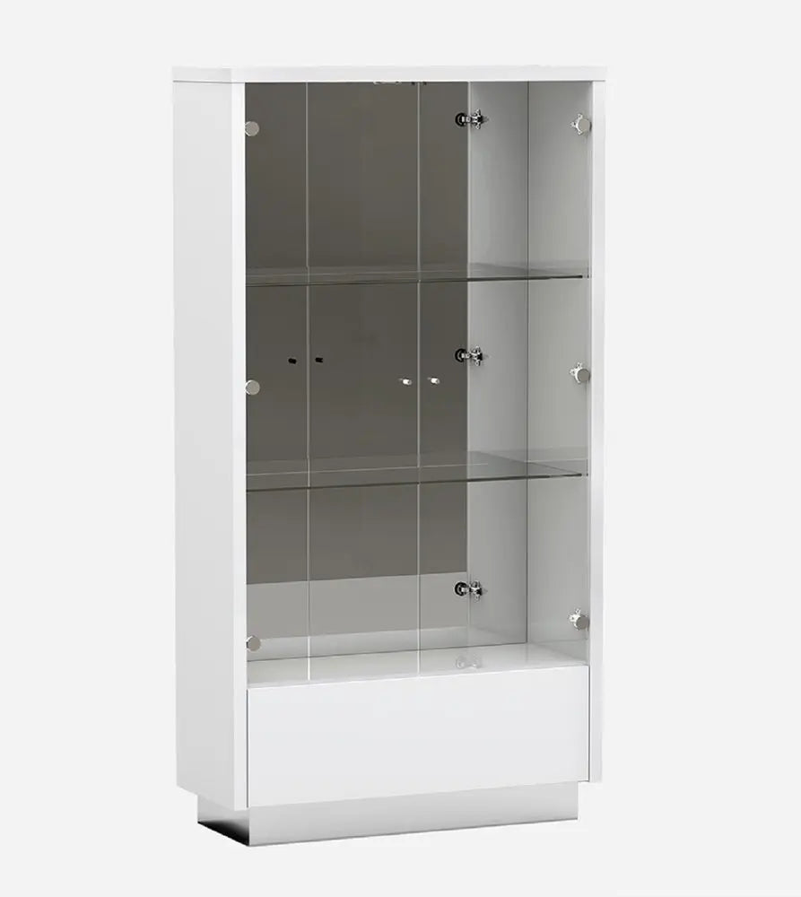50" White and Silver Wood Curio Cabinet With Two Doors And One Drawer - NOVA HOME FURNITURE