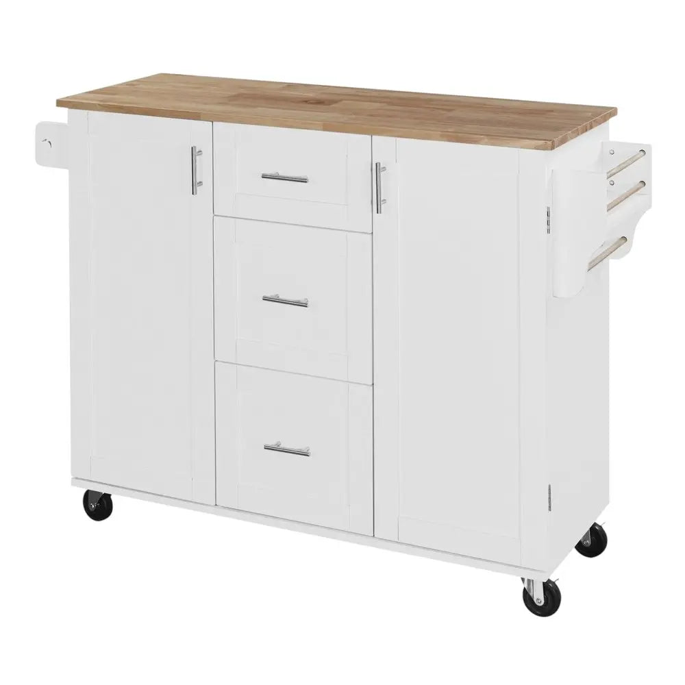 50" White Wood Barn Door Rolling Kitchen Island - NOVA HOME FURNITURE