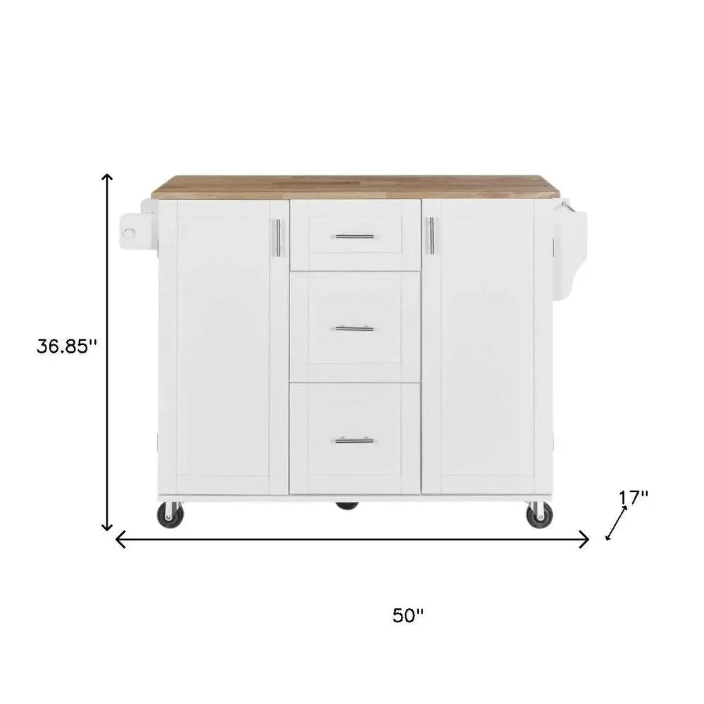50" White Wood Barn Door Rolling Kitchen Island - NOVA HOME FURNITURE