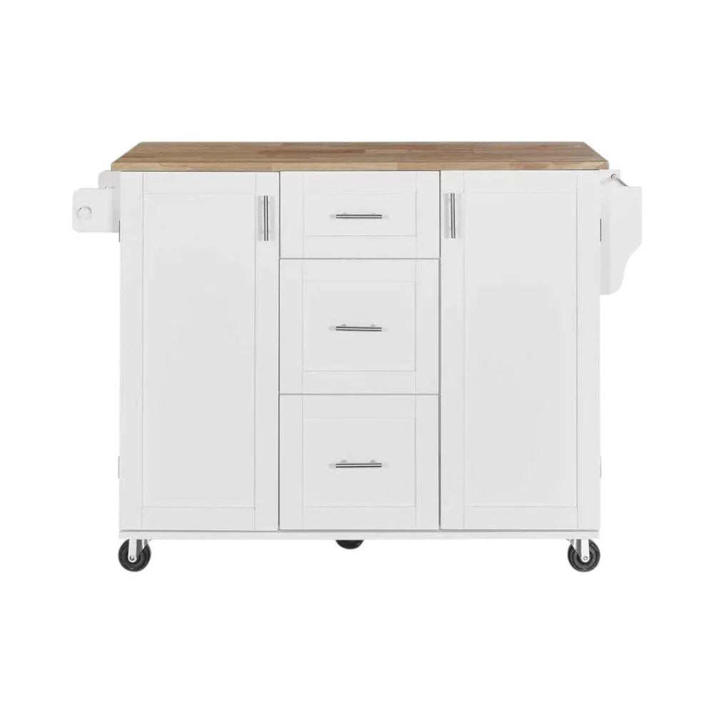 50" White Wood Barn Door Rolling Kitchen Island - NOVA HOME FURNITURE