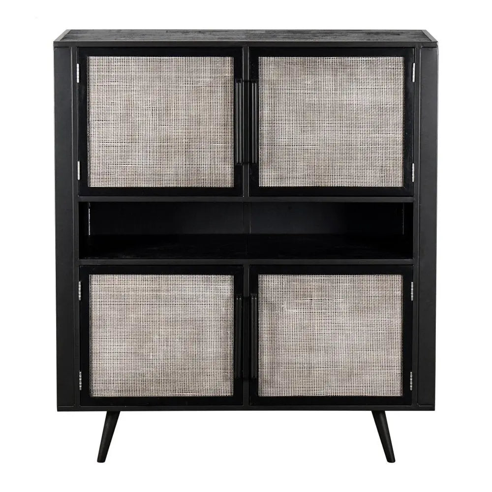 51" Black And Natural Wood And Rattan Accent Cabinet - NOVA HOME FURNITURE