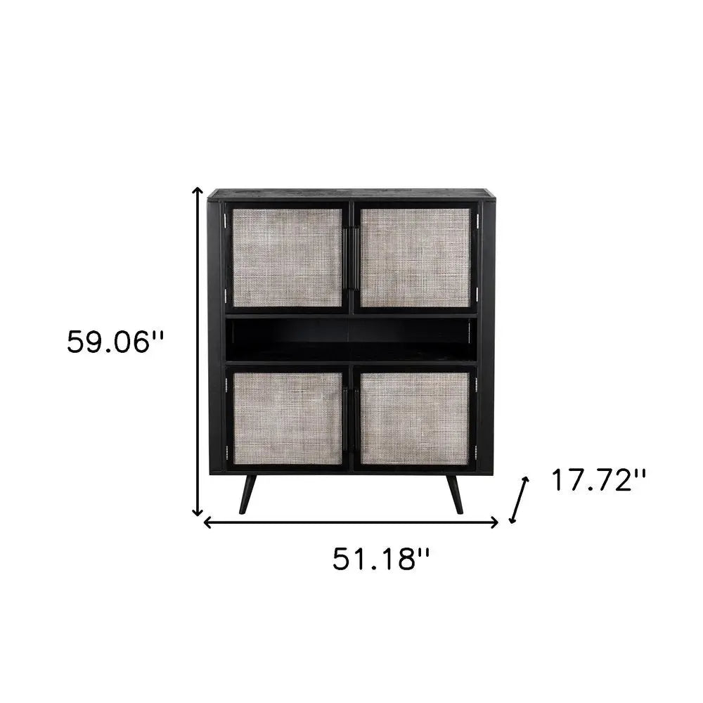 51" Black And Natural Wood And Rattan Accent Cabinet - NOVA HOME FURNITURE