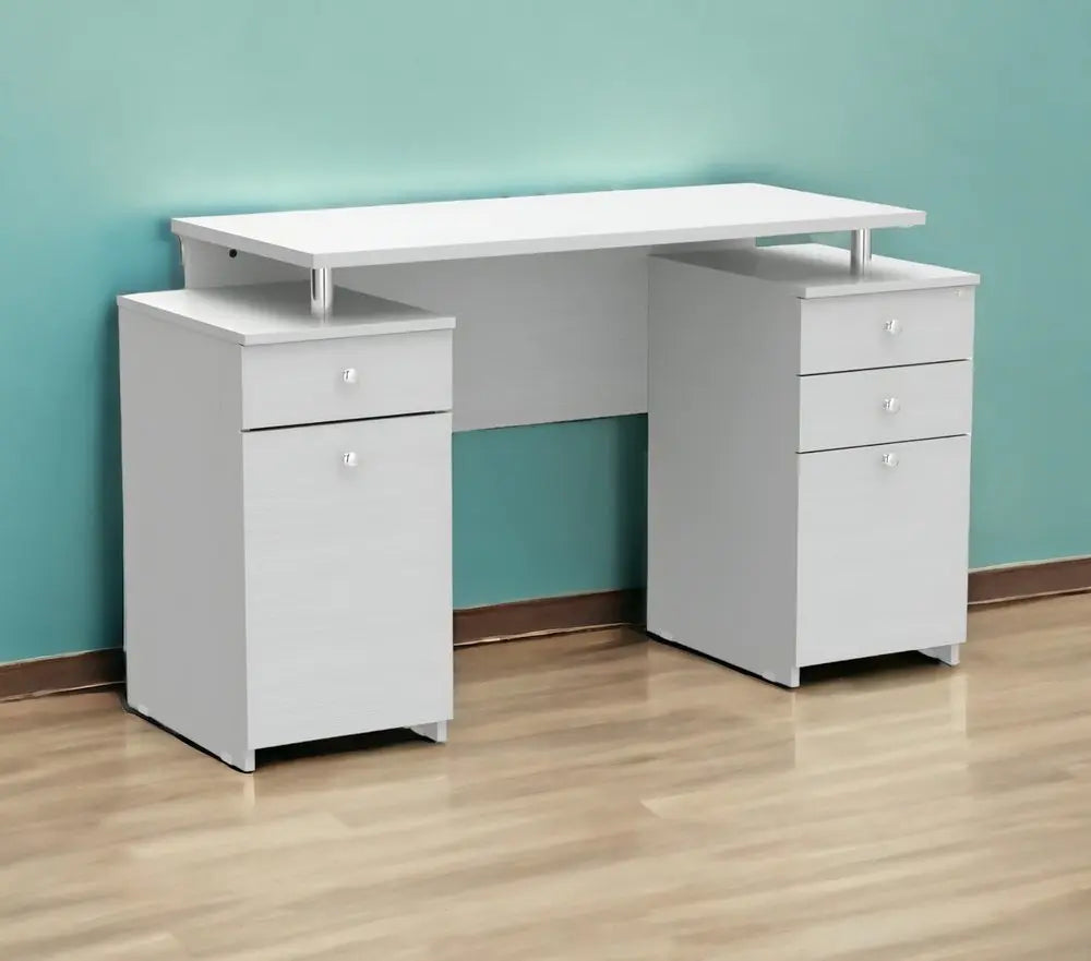 51" White Computer Desk With Five Drawers - NOBLE HOME INTERIORS
