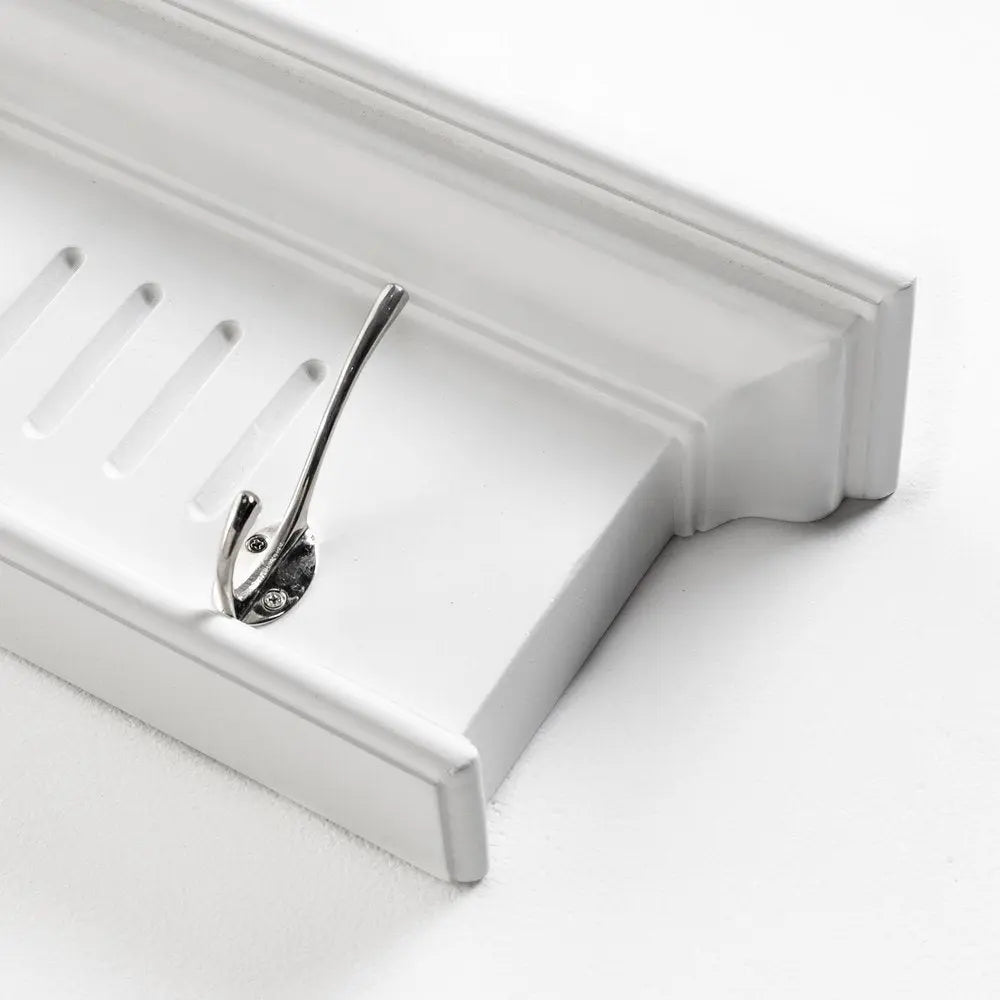 51" White Solid Wood Eight Hook Wall Mount Coat Rack - NOBLE HOME INTERIORS