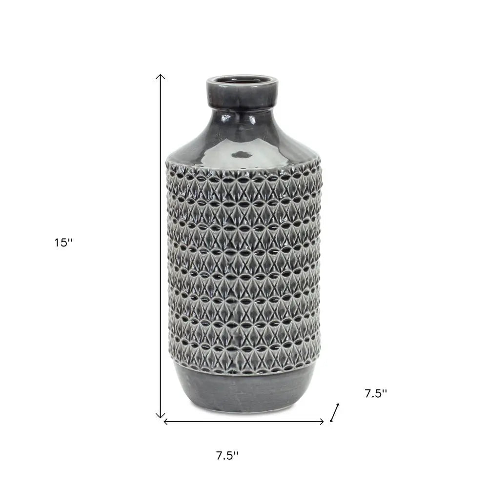 15" Gray Geometric Cylinder Terracotta Table Vase HomeRoots