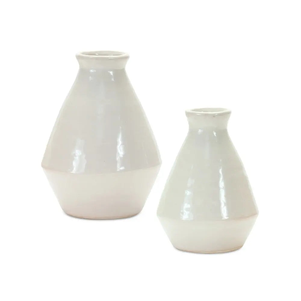 Set of Two White Bud Terracotta Table Vase HomeRoots