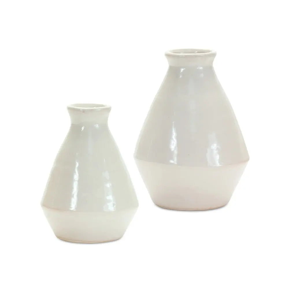 Set of Two White Bud Terracotta Table Vase HomeRoots