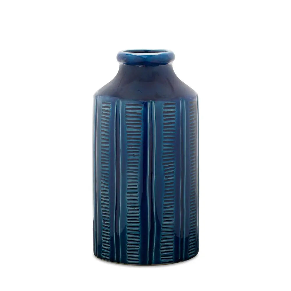 11" Blue Ribbed Round Terracotta Table Vase HomeRoots