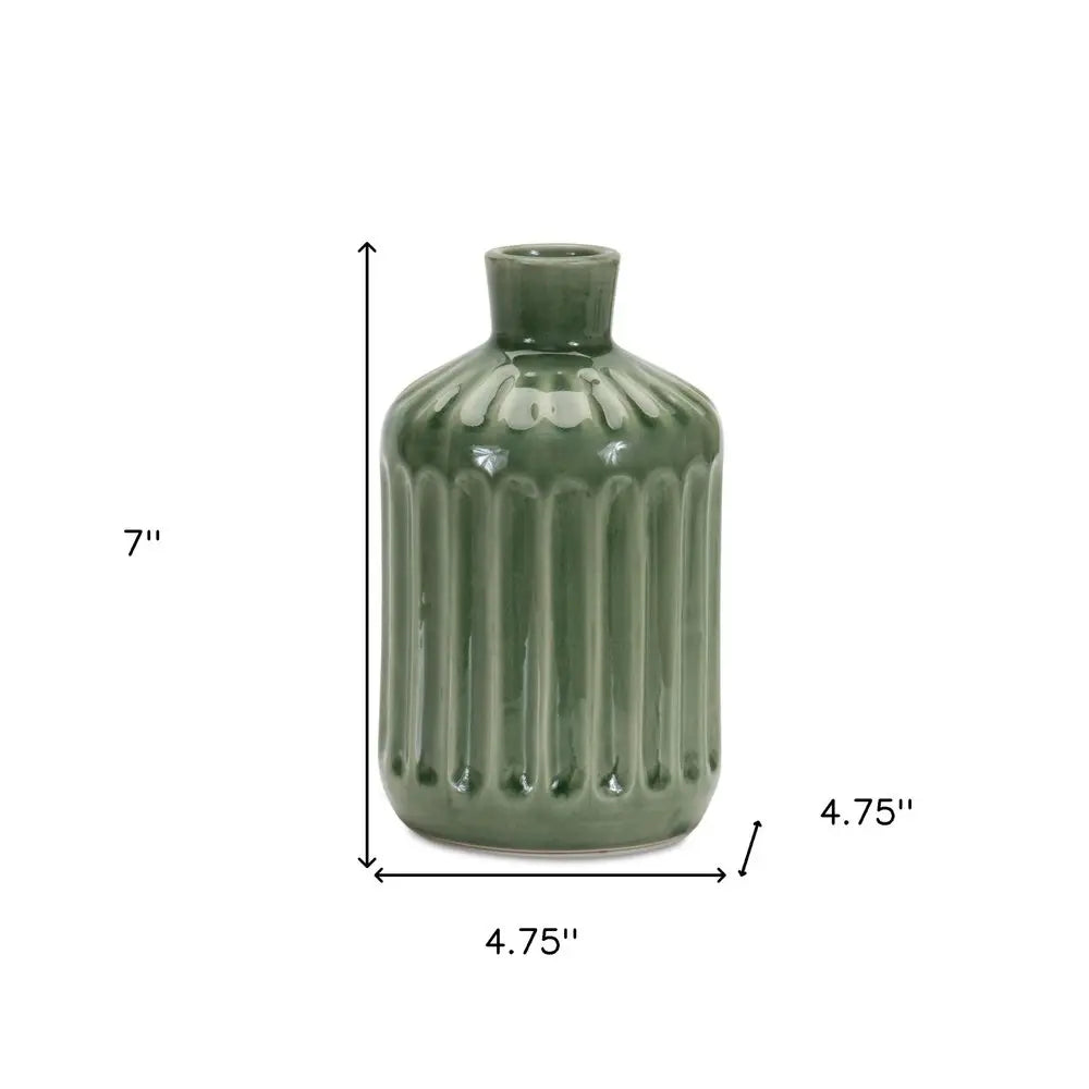 7" Green Terracotta Striped Bud Table Vase HomeRoots
