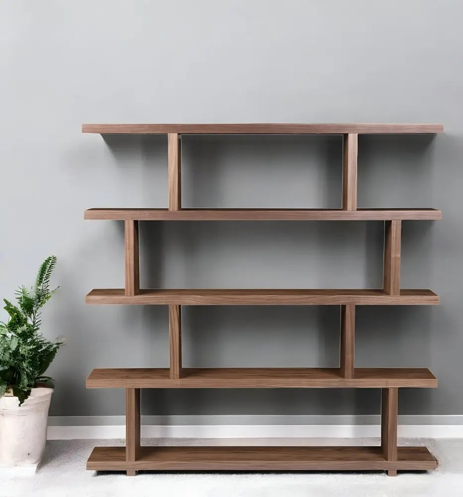 Brown And Natural Wood Five Tier Bookcase HomeRoots