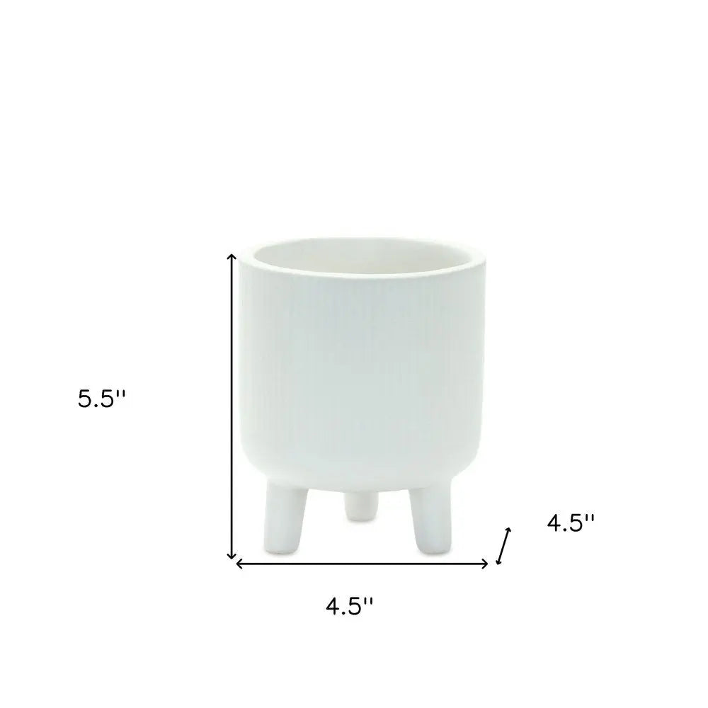 Set of Two White Ceramic Striped Footed Pot Planters HomeRoots