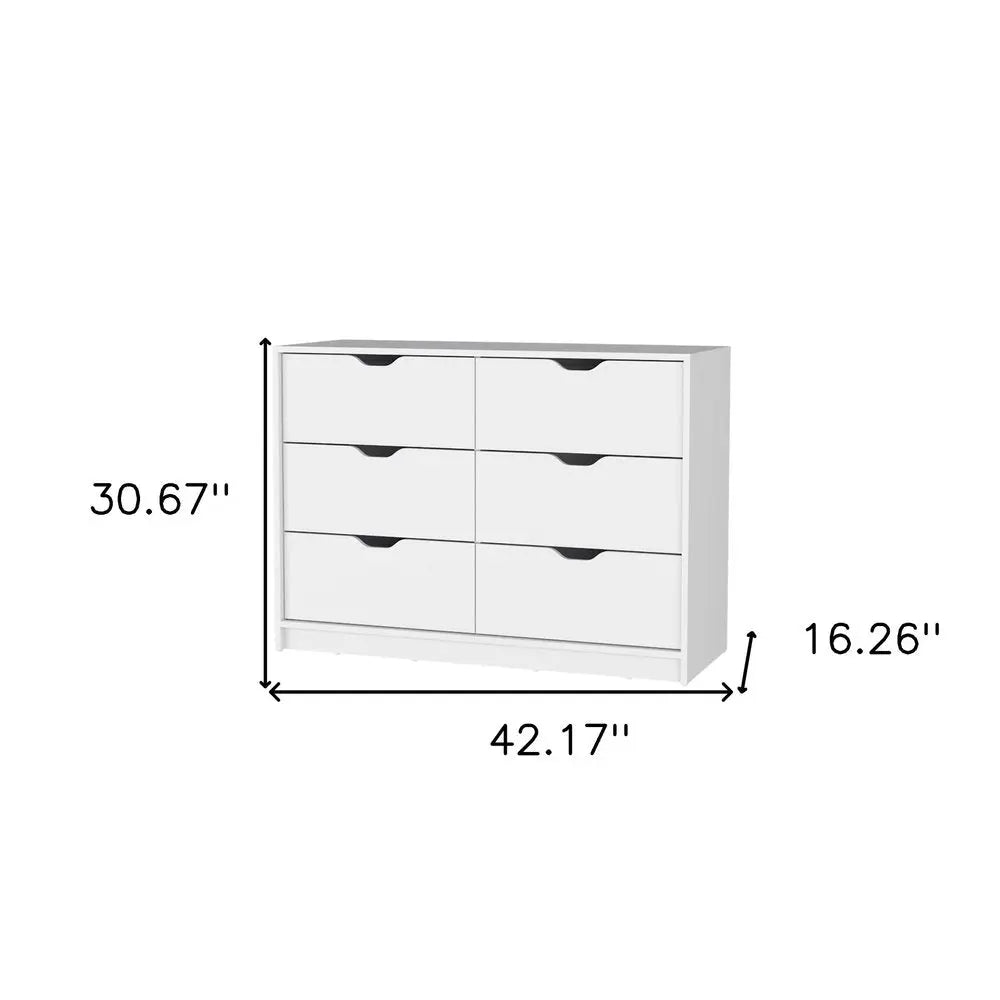 42" White Six Drawer Dresser HomeRoots