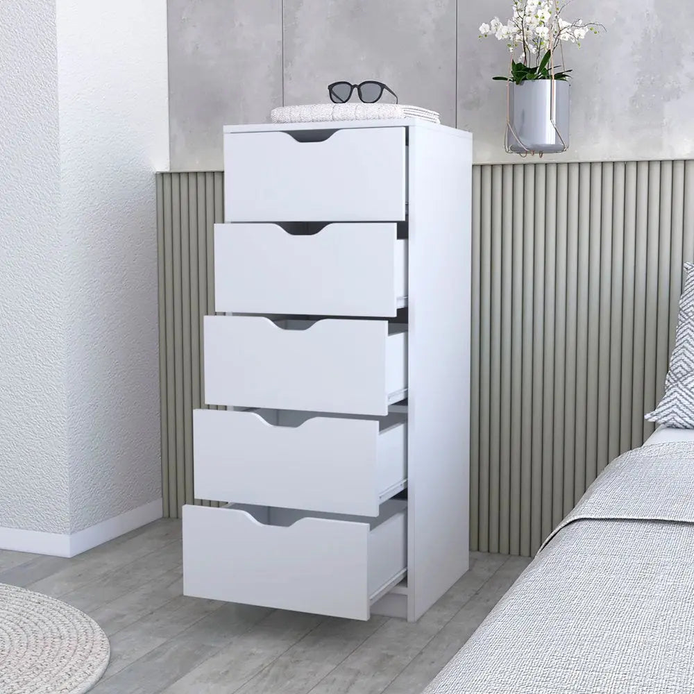 18" White Five Drawer Dresser HomeRoots