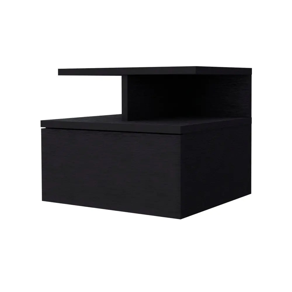 12" Black Wood One Drawer Nightstand with Integrated Tech HomeRoots