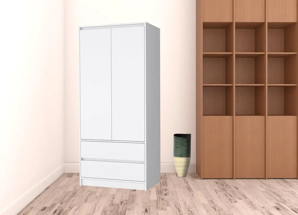 32" White Accent Cabinet Soft Close With Multiple Shelves And Two Drawers HomeRoots