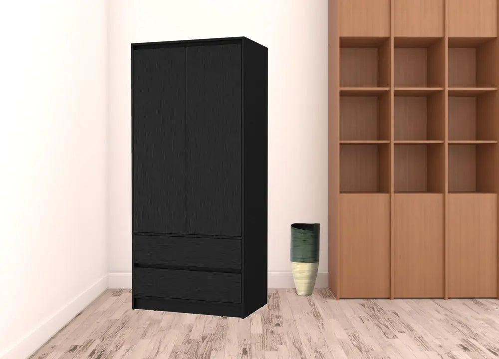 32" Black Accent Cabinet Soft Close With Multiple Shelves And Three Drawers HomeRoots