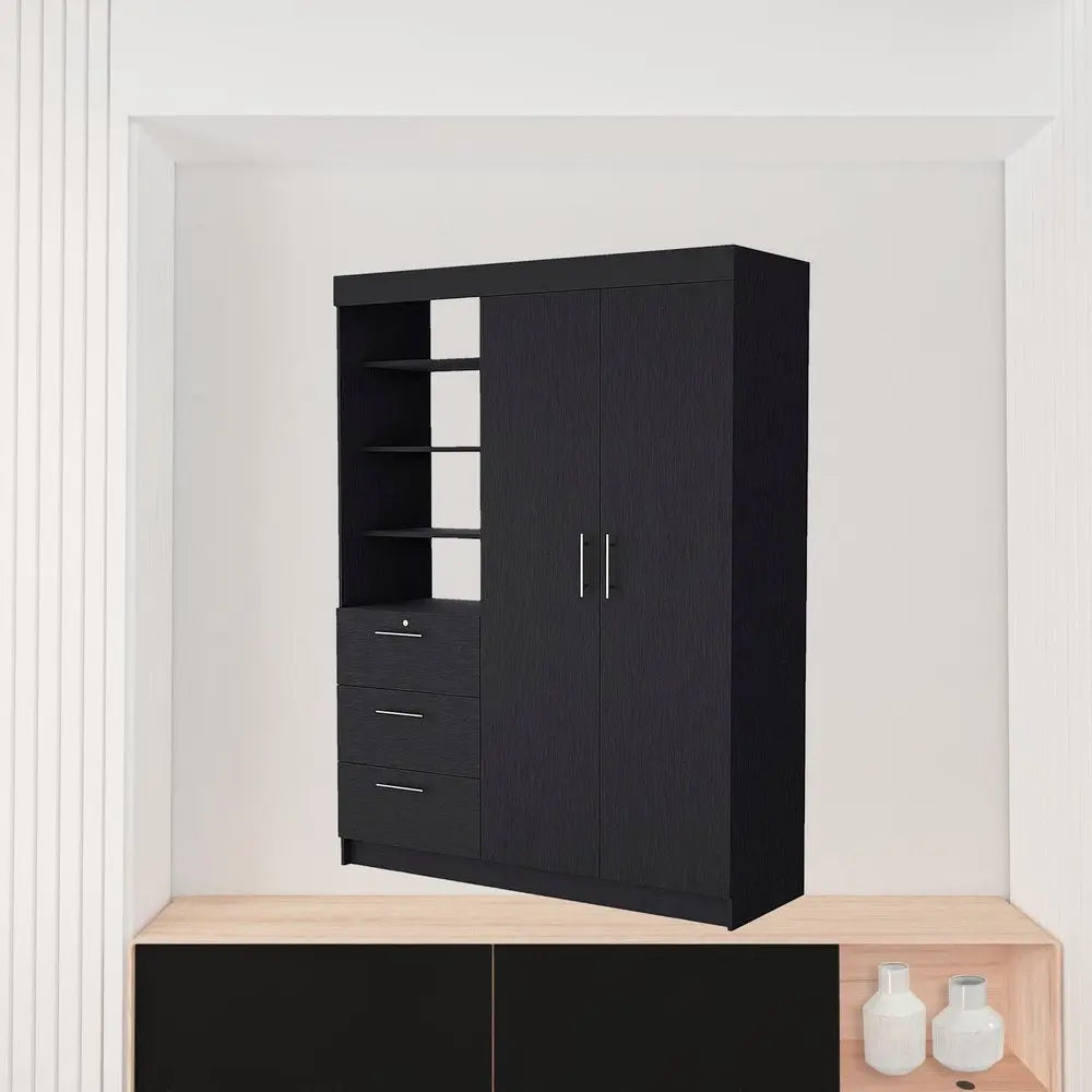59" Black Accent Cabinet Soft Close With Three Shelves And One Drawer HomeRoots