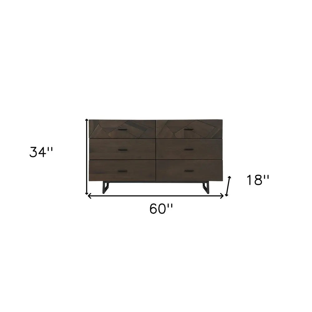 60" Dark Brown Solid Wood Six Drawer Double Dresser HomeRoots