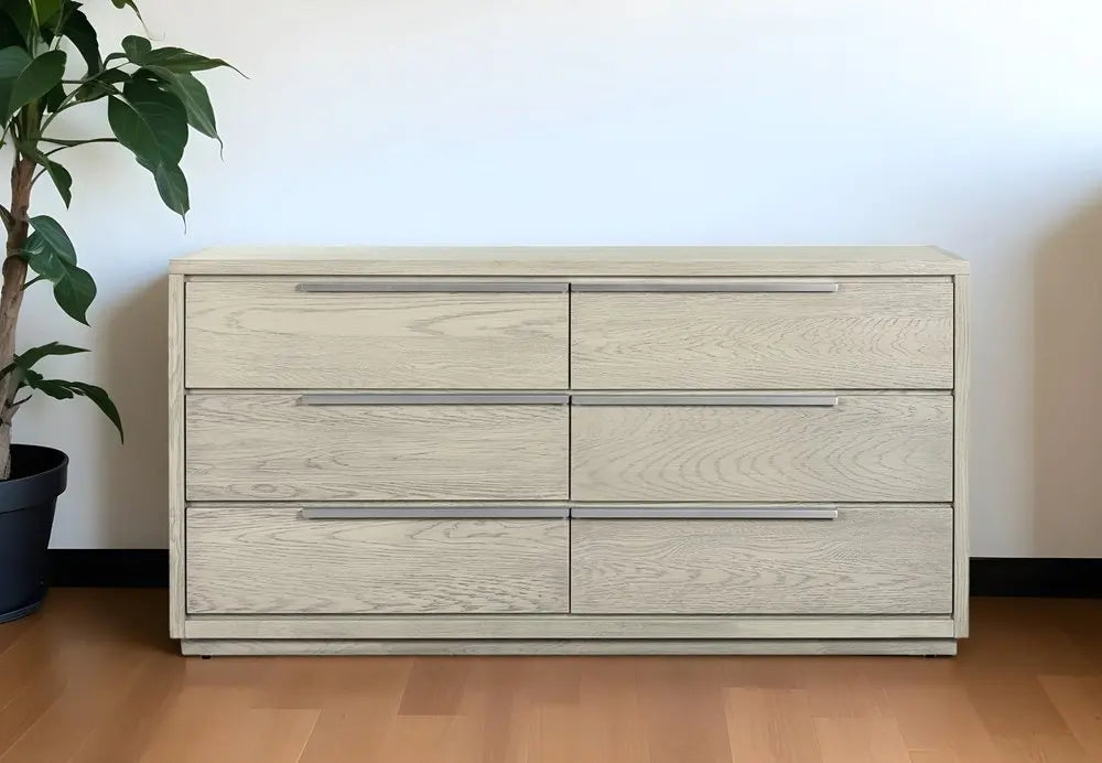 63" Gray Solid Wood Six Drawer Double Dresser HomeRoots