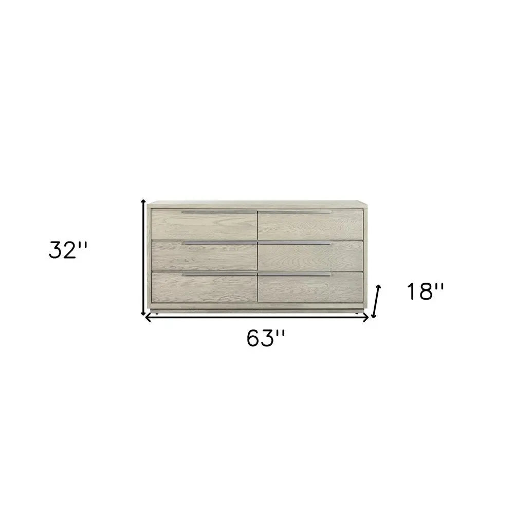 63" Gray Solid Wood Six Drawer Double Dresser HomeRoots
