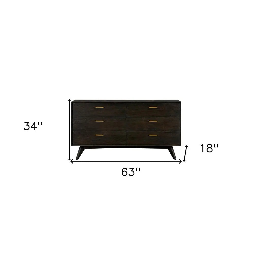 63" Brown Solid Wood Six Drawer Double Dresser HomeRoots